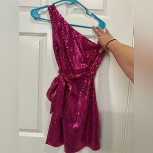 Showpo Fuchsia Sequin One Shoulder Dress